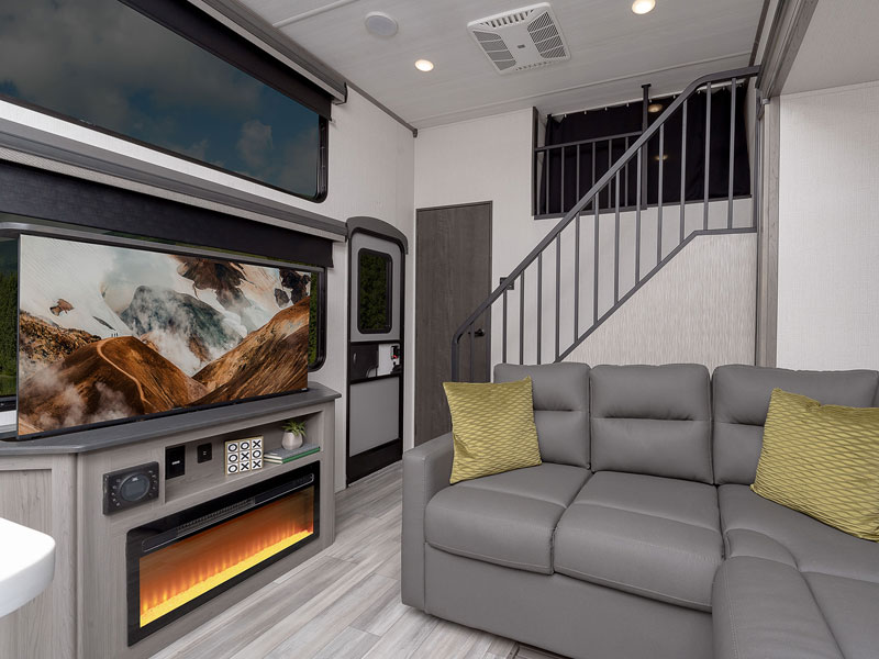 New 2024 Keystone RV Residence livingroom with fireplace 
