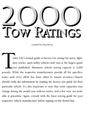 2000 Guide to Towing in Suntan RV & Marine, Summerstown, Ontario