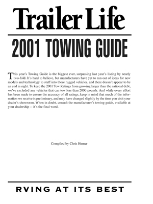 2001 Guide to Towing in Suntan RV & Marine, Summerstown, Ontario